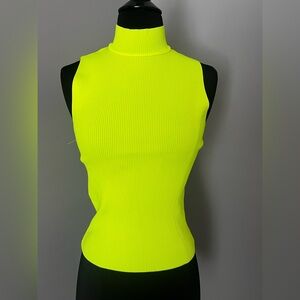 Zara Neon Mock Neck Ribbed Top Sz M